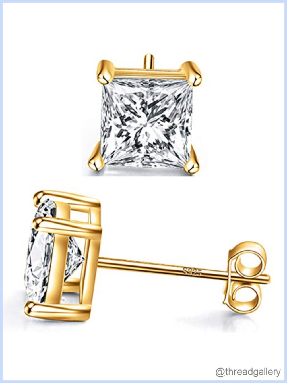 925 Sterling Silver Princess Cut Cubic Zirconia Stud Earrings 4 Prong